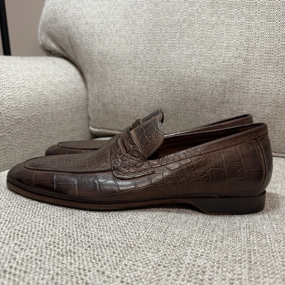 Cole Haan Brown‎ Crocodile-Embossed Leather Penny Loafers Size 8 Men